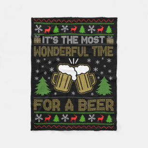 It's The Most Wonderful Time For A Beer Santa Ugly Fleece Blanket