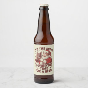 It's The Most Wonderful Time For A Beer Santa Xmas Beer Bottle Label