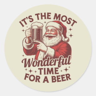 It's The Most Wonderful Time For A Beer Santa Xmas Classic Round Sticker