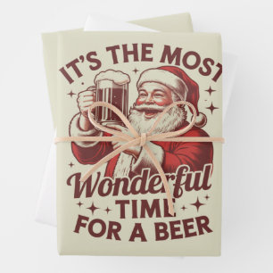 It's The Most Wonderful Time For A Beer Santa Xmas Wrapping Paper Sheet