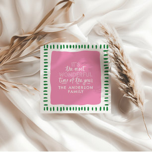 It's the most wonderful time Modern Pink & Green Holiday Card