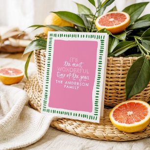 It's the most wonderful time Modern Pink & Green Holiday Card