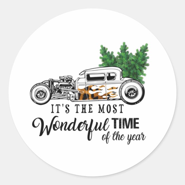 It's The Most Wonderful Time of The Year Hot Rod Classic Round Sticker (Front)