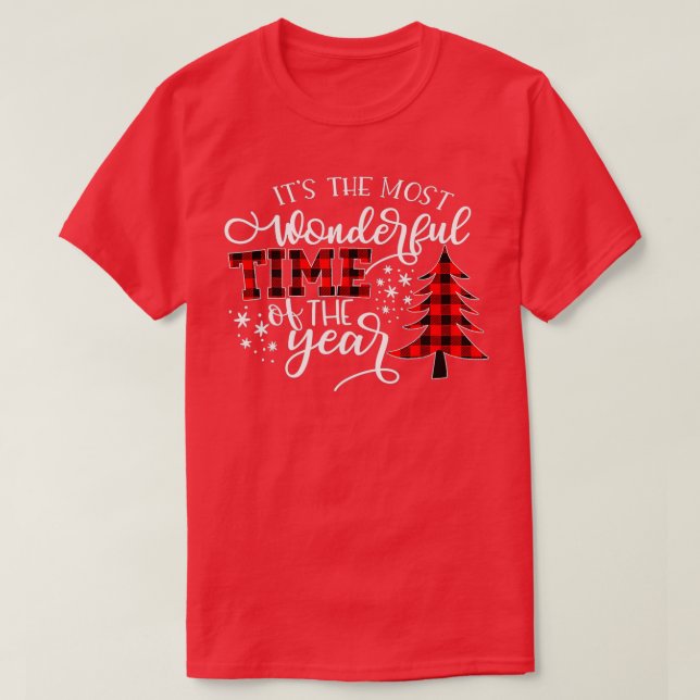 Its The Most Wonderful Time Of The Year Red Plaid  T-Shirt (Design Front)