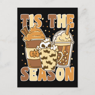 It's The Season Groovy Pumkin Coffee With Vintage Holiday Postcard