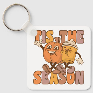 It's The Season Groovy Pumkin Coffee With Vintage Key Ring