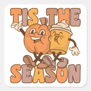 It's The Season Groovy Pumkin Coffee With Vintage  Square Sticker