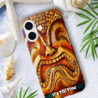 It's Tiki Time Hawaii Wood Face Fun Retro Photo