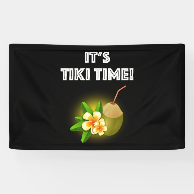 It's Tiki Time! Tropical Island Tiki Bar Banner (Horizontal)