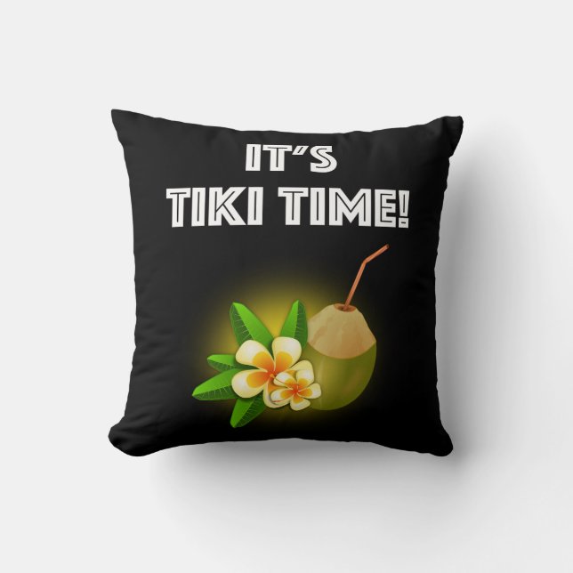 It's Tiki Time! Tropical Island Tiki Bar Cushion (Front)