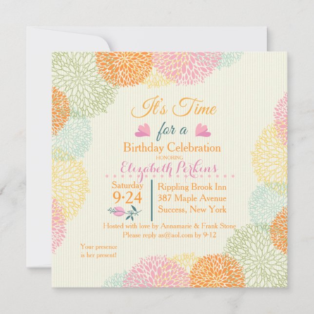 It's Time Floral Birthday Invitation (Front)