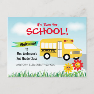 It's Time for School, Back to School Bus Postcard