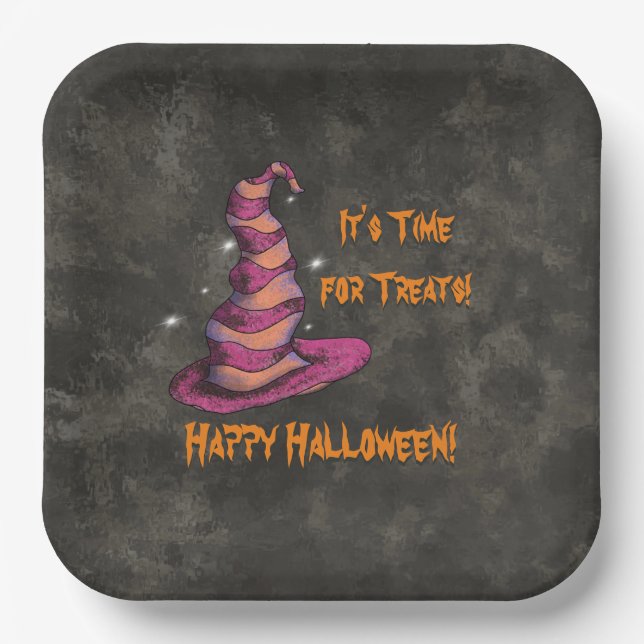 It's Time for Treats, Happy Halloween Paper Plate (Front)