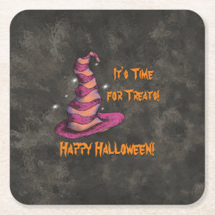 It's Time for Treats, Happy Halloween Square Paper Coaster