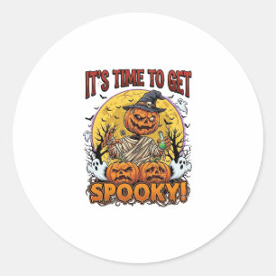 Its Time Get Spooky Halloween Pumpkin Mummy Ghosts Classic Round Sticker