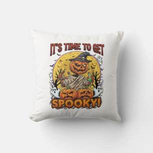 Its Time Get Spooky Halloween Pumpkin Mummy Ghosts Cushion