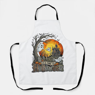Its Time Halloween Haunted House Graveyard Spooky Apron