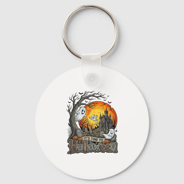Its Time Halloween Haunted House Graveyard Spooky  Key Ring (Front)