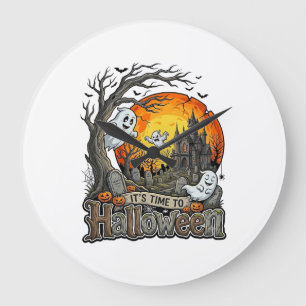 Its Time Halloween Haunted House Graveyard Spooky Large Clock