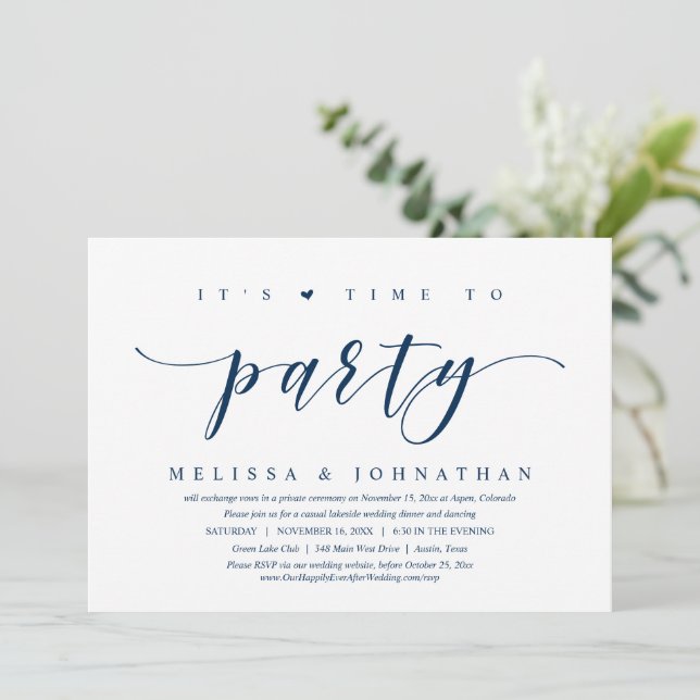 It's Time To Celebrate, Wedding Elopement Party Invitation (Standing Front)