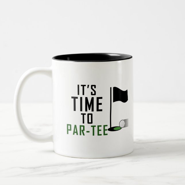 it's time to par-tee, golfer birthday  Two-Tone coffee mug (Left)