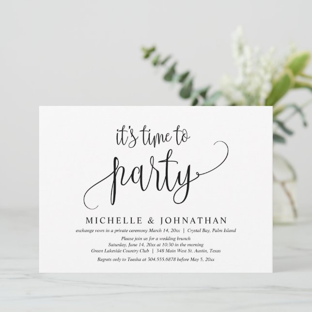 It's time to party, Wedding Elopement Celebration Invitation (Standing Front)