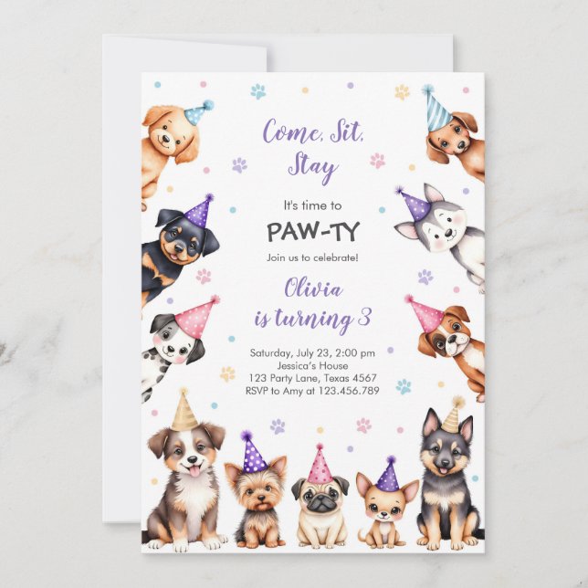 It's Time to Paw-ty Party Animals Kids Birthday In Invitation (Front)