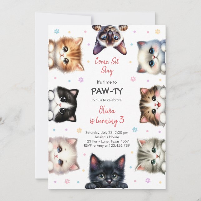 It's Time to Paw-ty Party Animals Kids Birthday Invitation (Front)