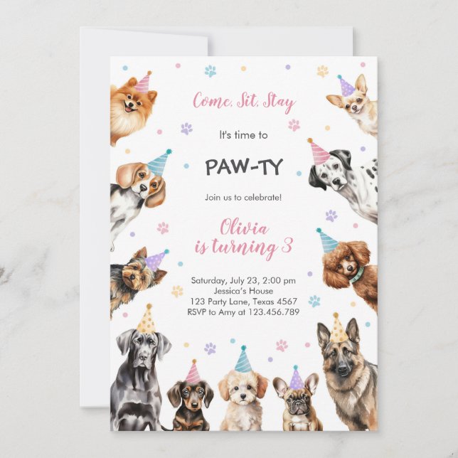 It's Time to Paw-ty Party Animals Kids Birthday Invitation (Front)