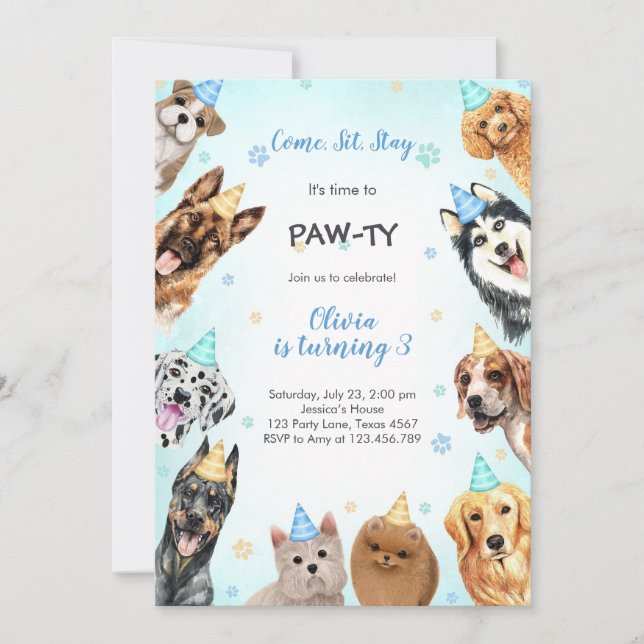 It's Time to Paw-ty Party Animals Kids Birthday Invitation (Front)