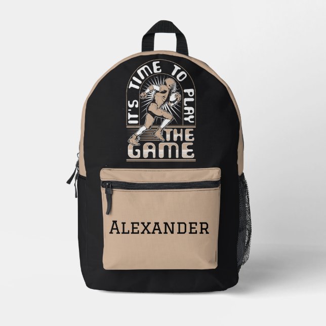 Its time to play the game football Personalised  Printed Backpack (Front)