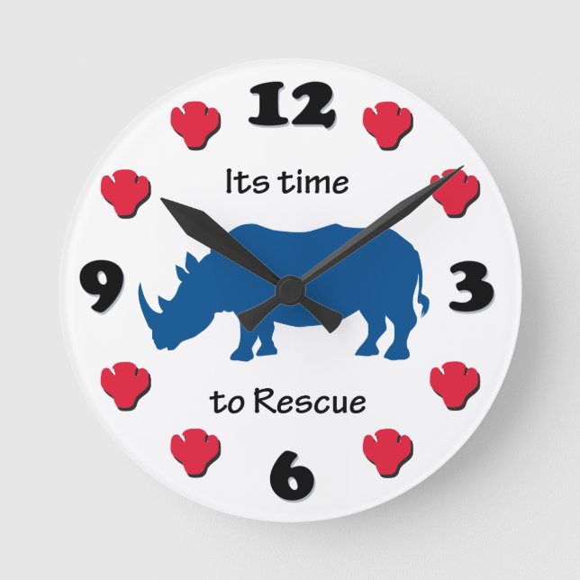 Its Time to Rescue Rhinoceros's Round Clock (Front)