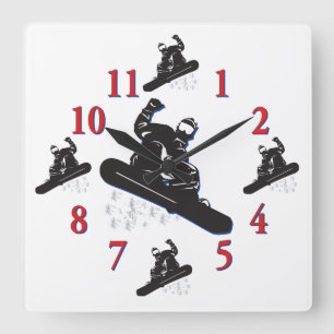 Its Time To Snowboard - A Cool Snowboarder Square Wall Clock
