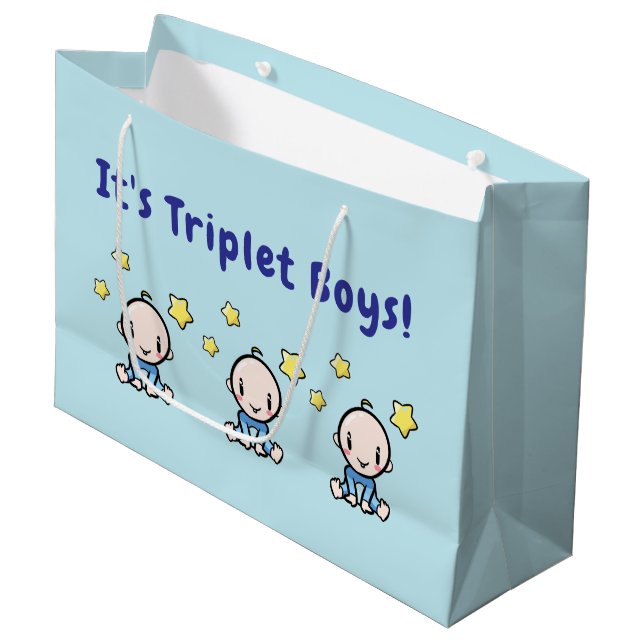 It's Triplet Boys!, Triplet Babies Gift Wrap, Large Gift Bag (Front Angled)