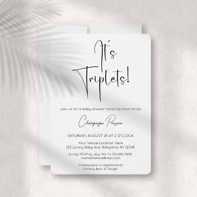 It's Triplets Modern Script Baby Shower Invitation (Creator Uploaded)