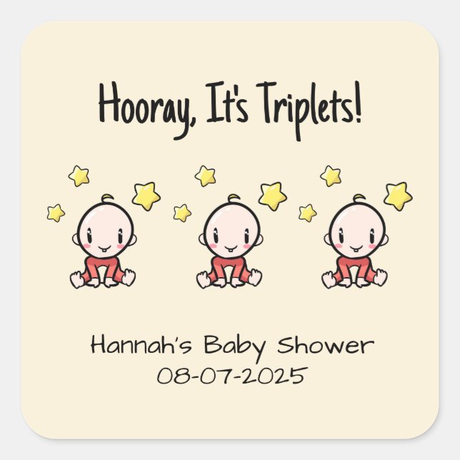 It's Triplets!, Neutral Custom Triplet Babies  Square Sticker (Front)