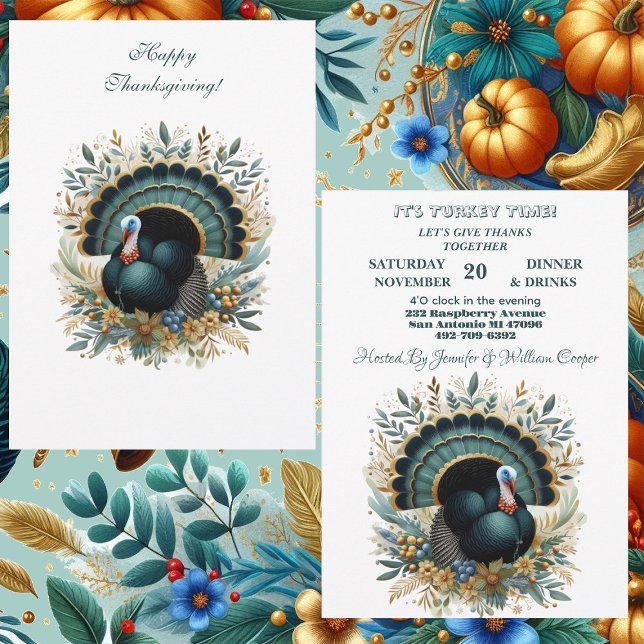 Its Turkey Time Thanksgiving Flora Green Botanical Invitation (Its Turkey Time Thanksgiving Flora Green Botanical Invitation)