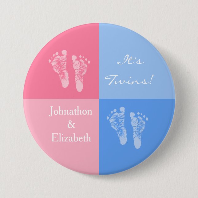 Its Twin Boy and Girl Cute Pink Baby Footprints 7.5 Cm Round Badge (Front)