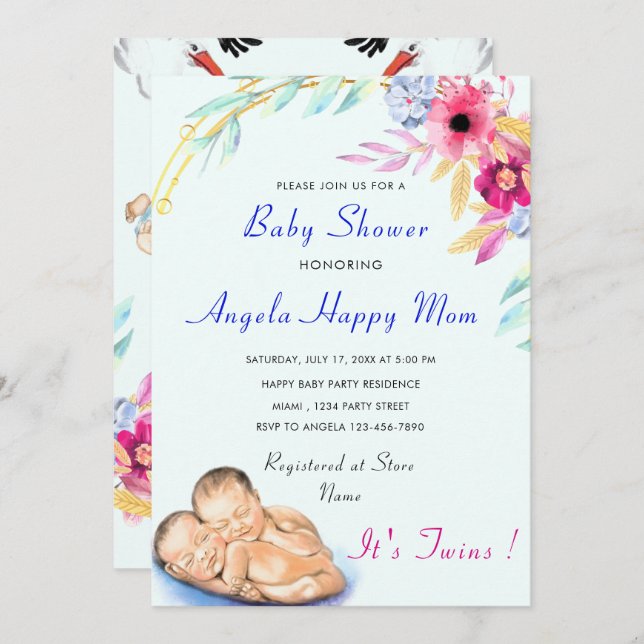It's Twin Boys Baby Shower Invitation (Front/Back)