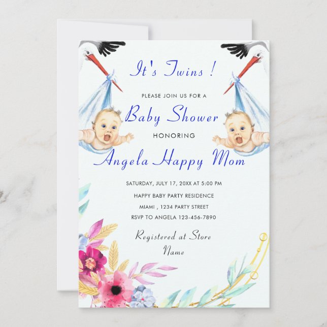 It's Twin Boys Funny Stork Baby Shower Invitation (Front)