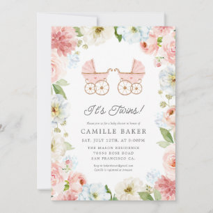 It's Twin Girl Baby Shower Floral Invitation