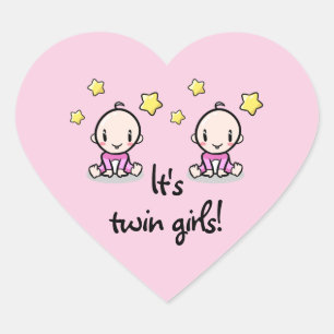 It's twin girls, baby girls, heart-shaped stickers