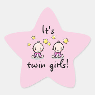 It's twin girls!, baby girls, star-shaped stickers