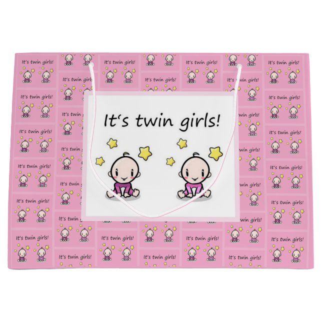 It's Twin Girls Gift Wrap, Customised For Twins,  Large Gift Bag (Front)