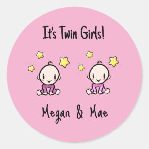 It's Twin Girls!, Pink, Personalised Twin Babies Classic Round Sticker
