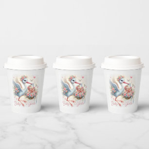 It's Twin Girl's with Stork, Baby Girls and Flower Paper Cups