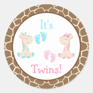 It's Twins Baby Giraffe Gender Reveal Classic Round Sticker