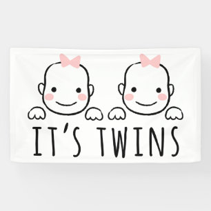 It's Twins   Baby Girls With Pink Bows Banner