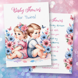 It's Twins! Boy and Girl Twins Vintage Baby Shower Invitation