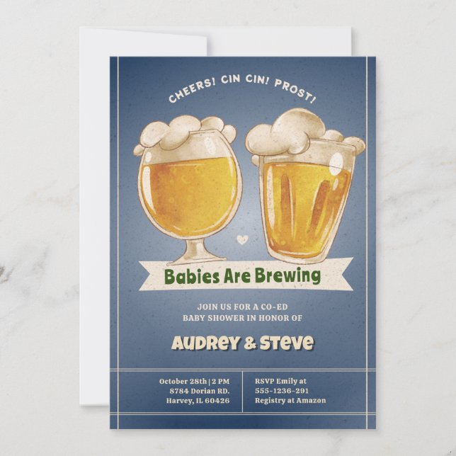 It's Twins Co-Ed Baby Shower Neutral Sports Beer Invitation (Front)
